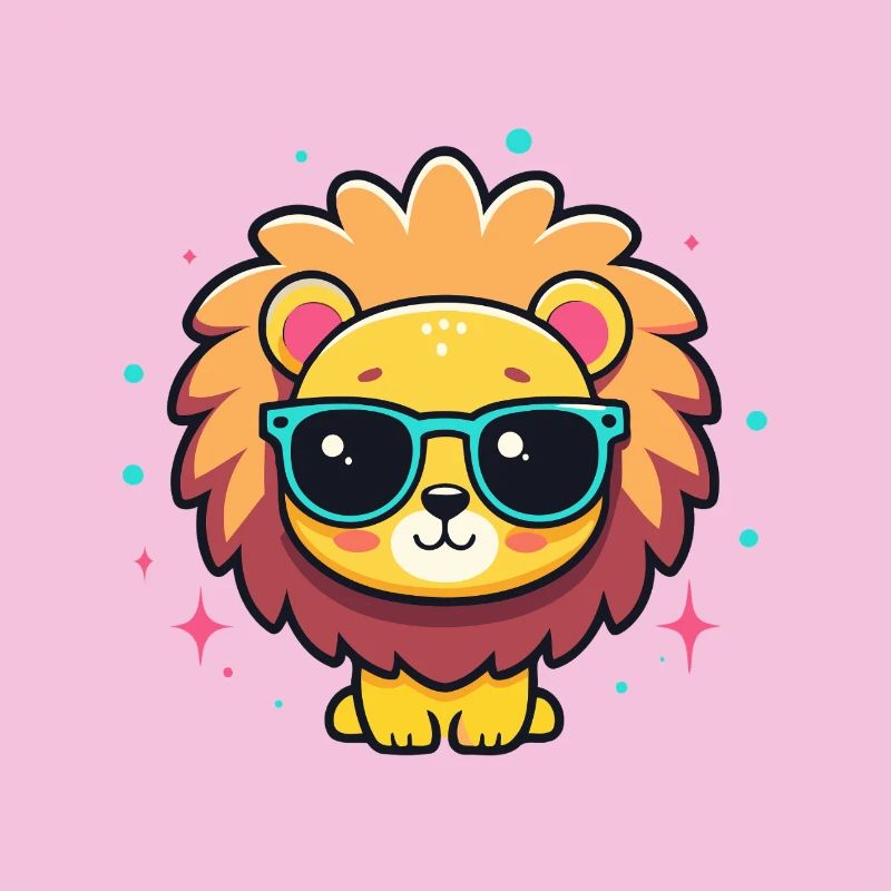 Kawaii-schicker Löwe mit blauer Brille