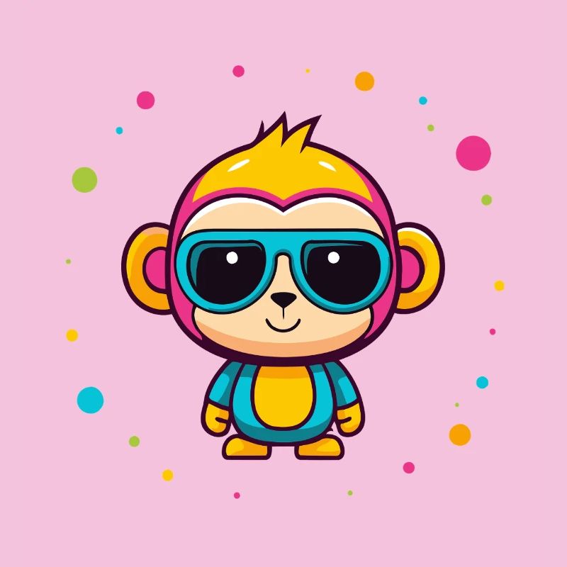 Cute Neon Monkey Blue Glasses