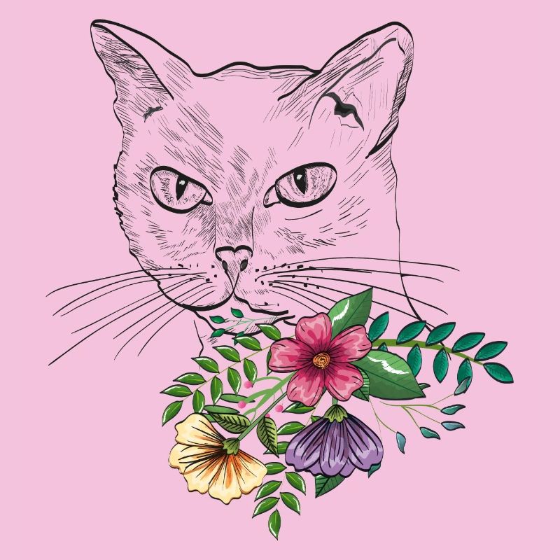 Chat avec bouquet de fleurs