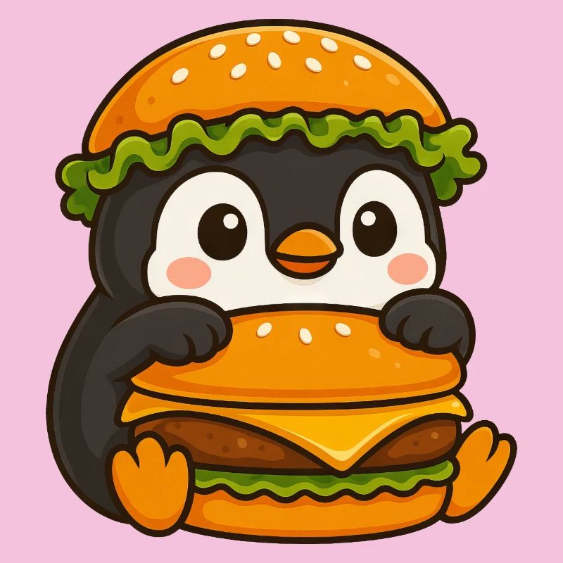 Pingouin mignon avec hamburger au cheeseburger rapide