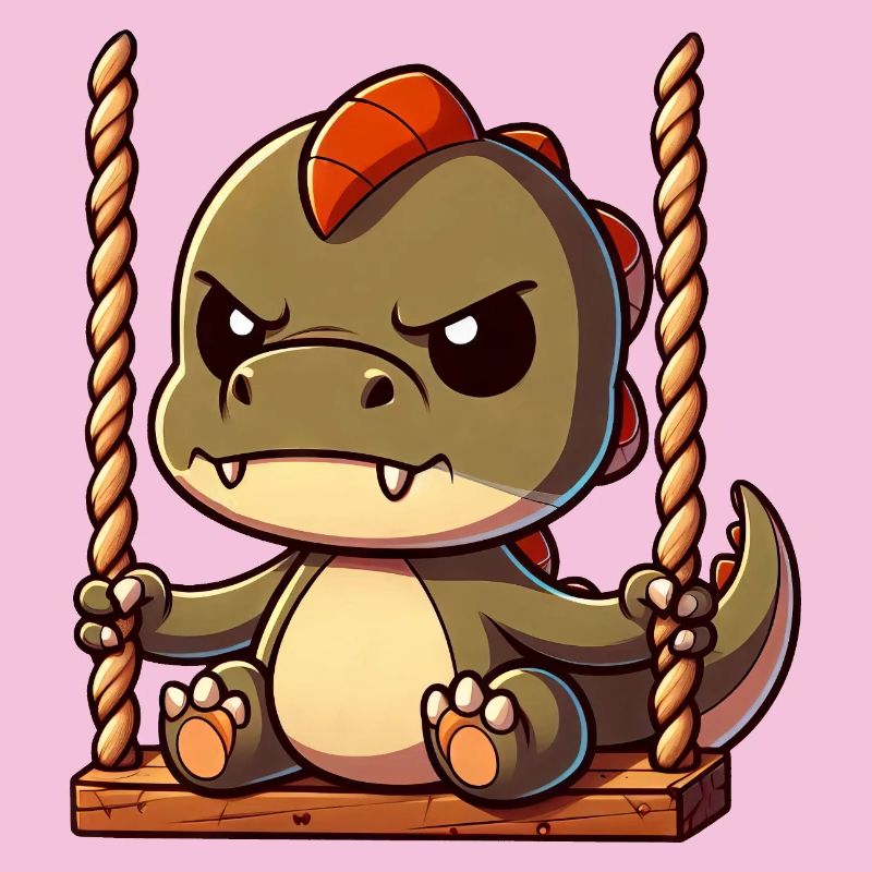 Grumpy T-Rex on swing annoyed offended