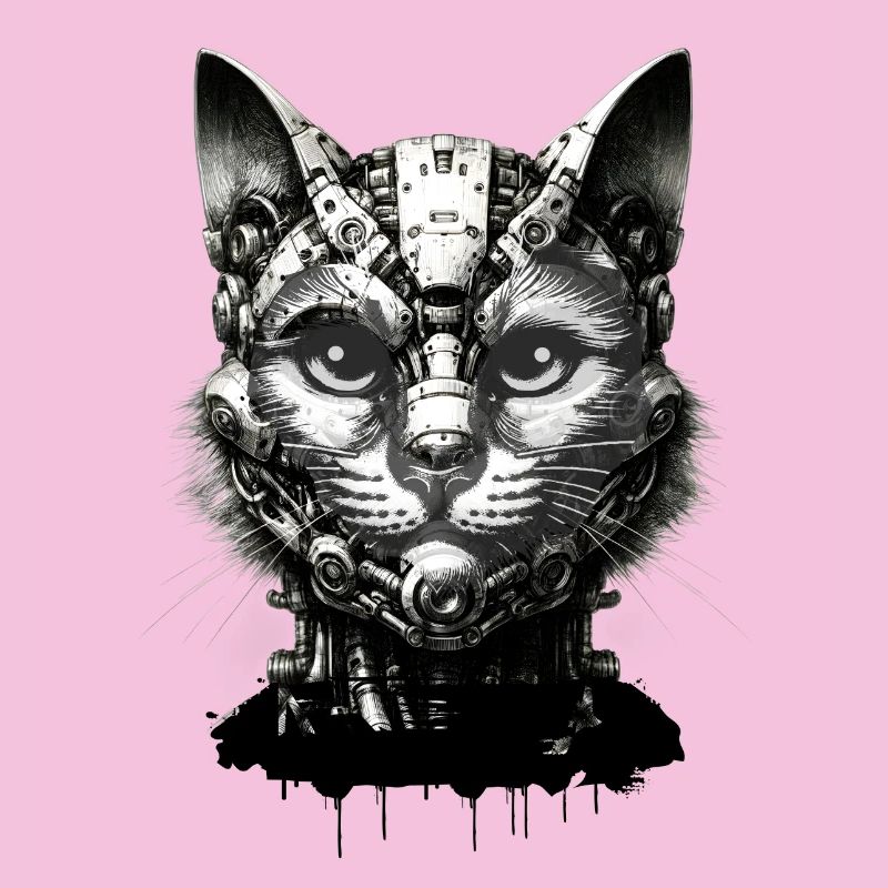 Cat's head designed as a robot in retro look