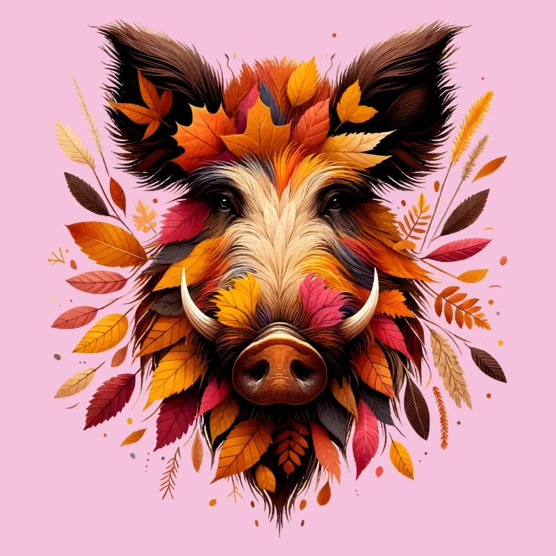 Wild boar, designed from different leaves
