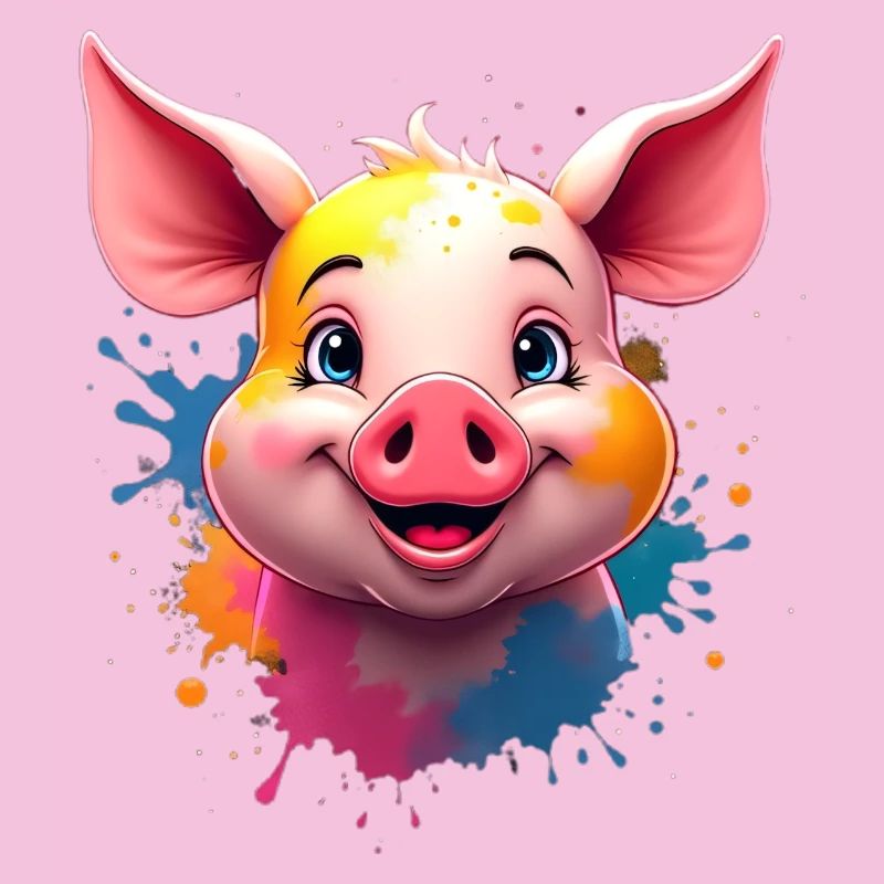 Niedlicher Schweinekopf mit Farbsplashs