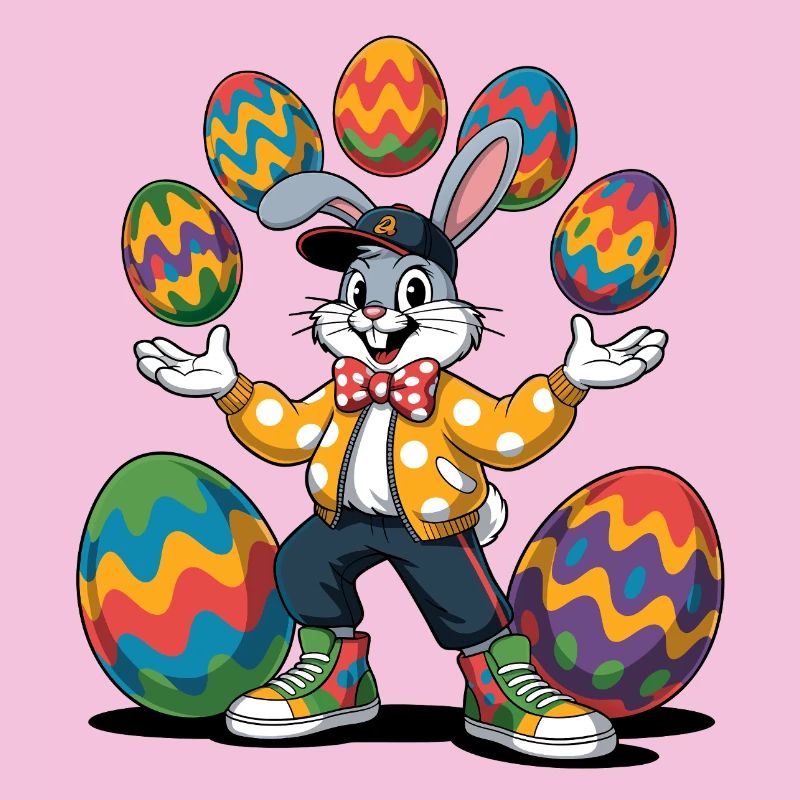 Bunter Osterhase mit farbigen Eiern