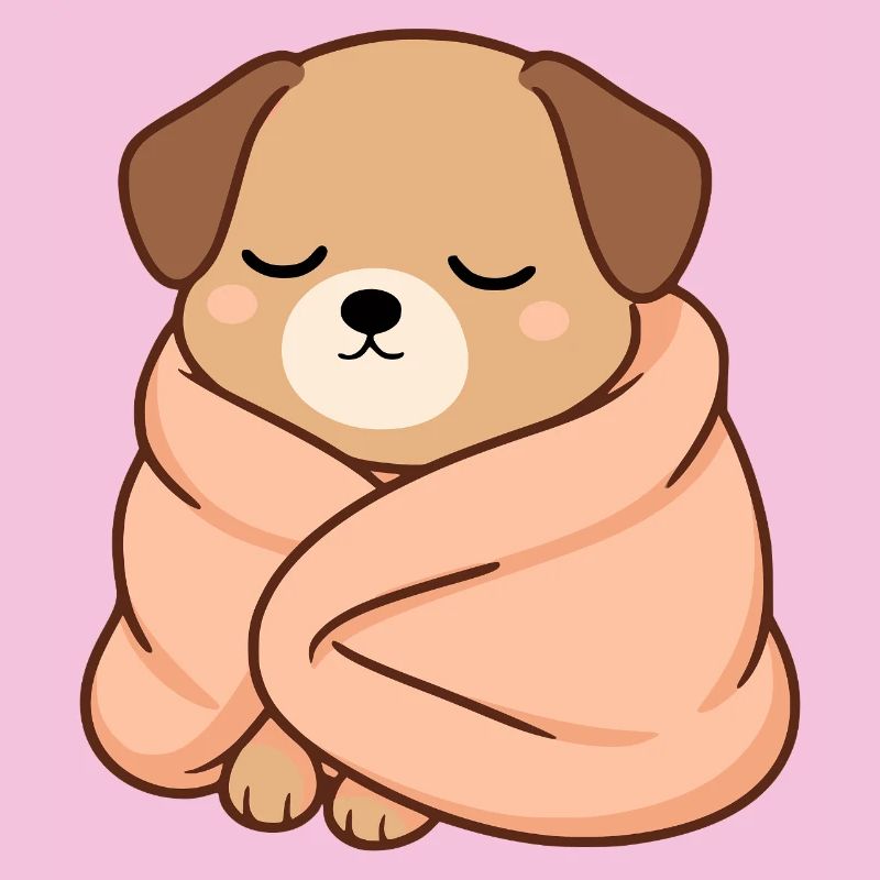 Sleeping dog in cuddly blanket