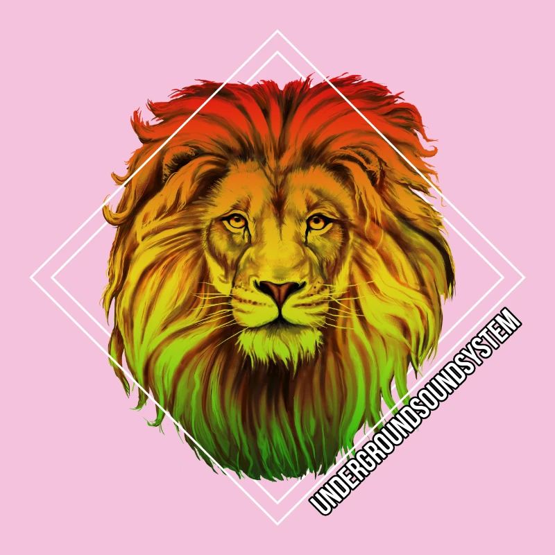 Rainbow lion in square frame