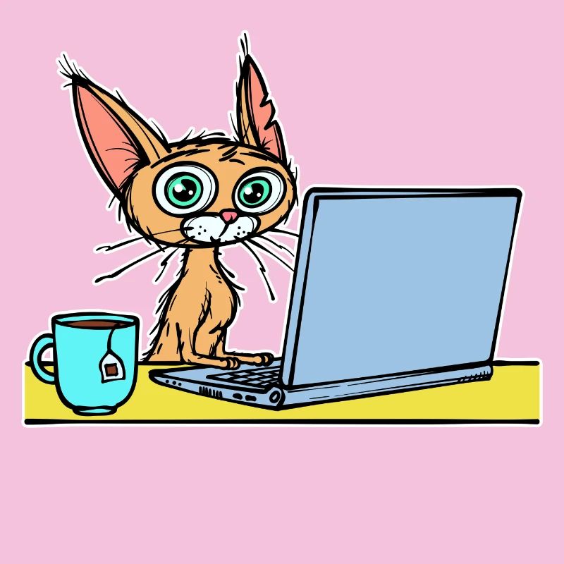 Laptop Home Office Statement Cat Coffee Career