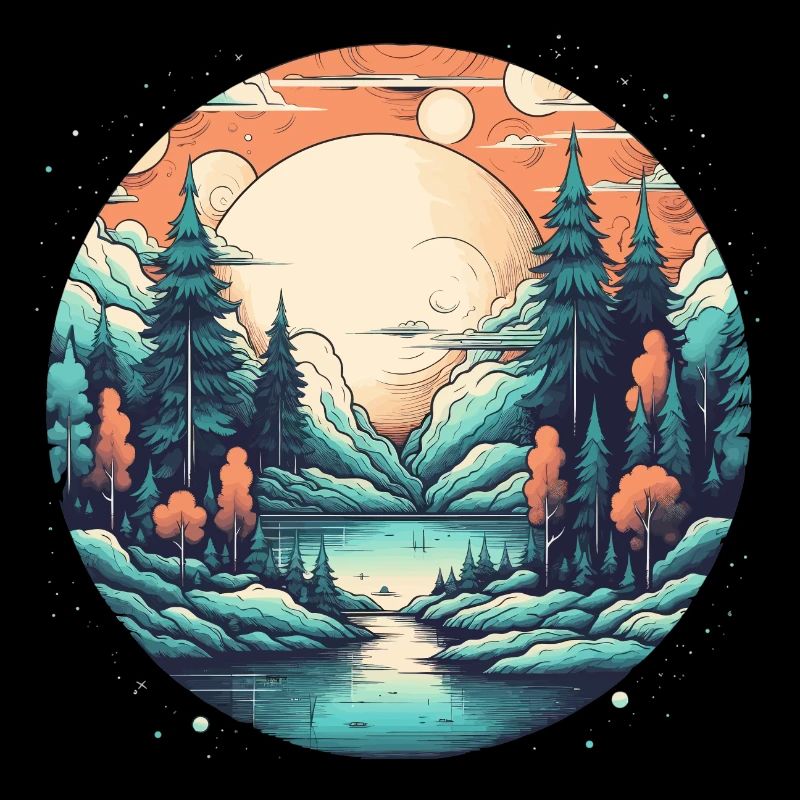 Forêt de clair de lune au bord du lac