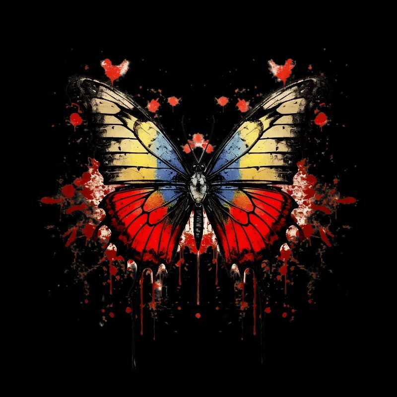 Farbenfroher Schmetterling mit Blut-Splatter-Desig