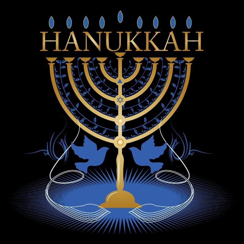 goldfarbener Hanukkah Leuchter mit zwei Tauben