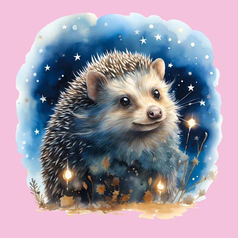 Aquarell Igel mit Sternenhimmel