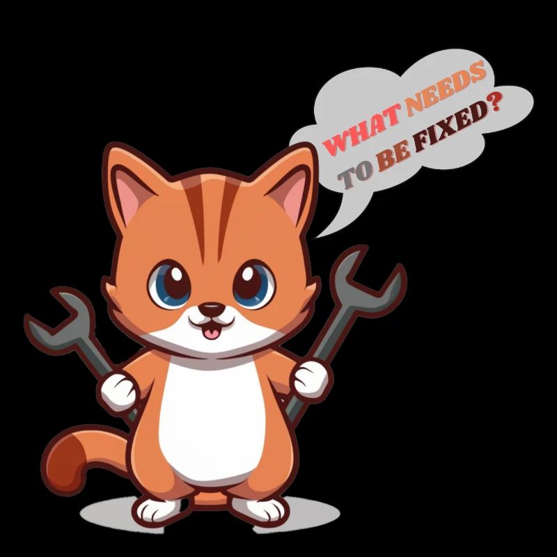 Chaton mignon avec des outils et une question