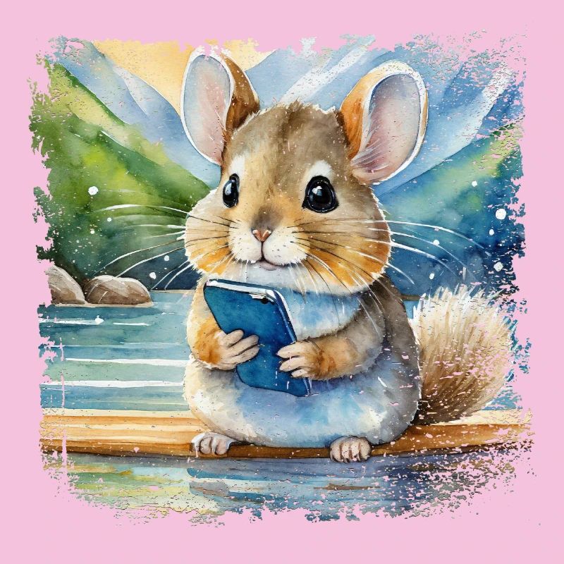 Cute young chinchilla using mobile phone