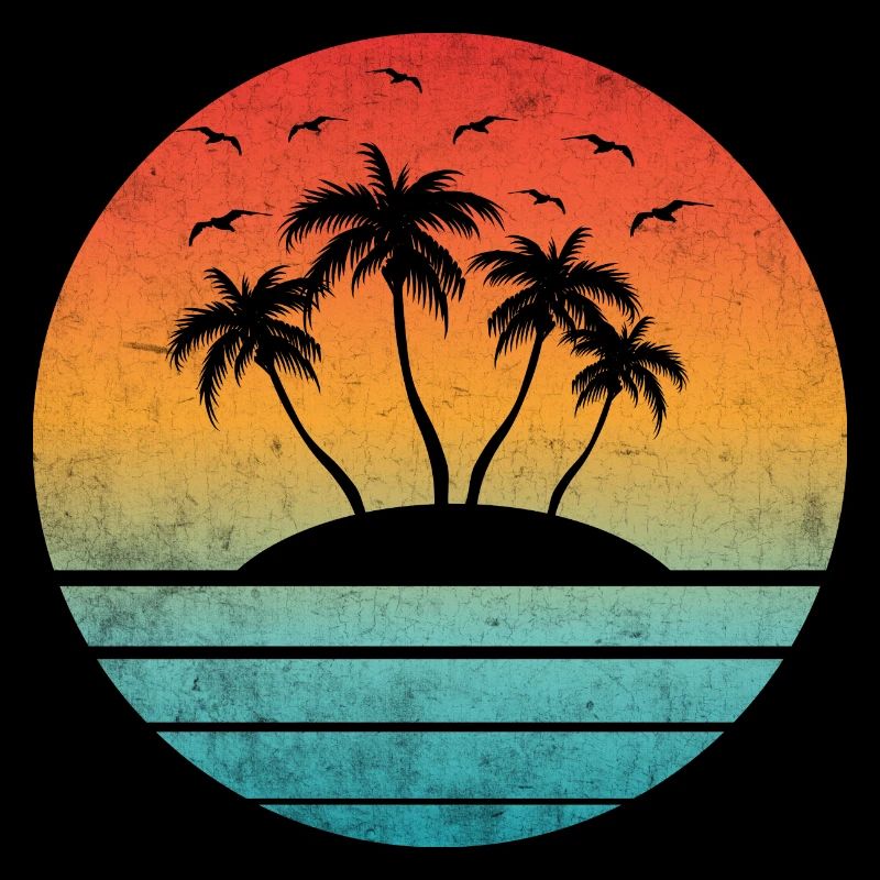 Coucher tropical rond palmier îlot
