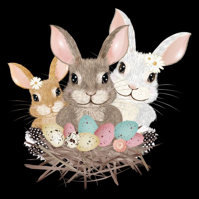 famille de lapins de Pâques mignons avec des œufs de Pâques pastel