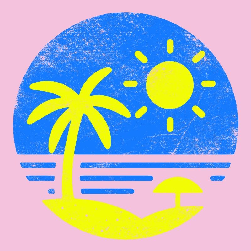 Vintage Plage Bleu Jaune