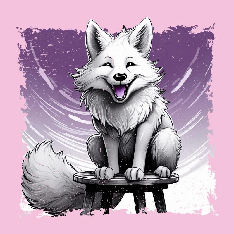 Bande dessinée Fox, riant, assis sur un tabouret | Affiche