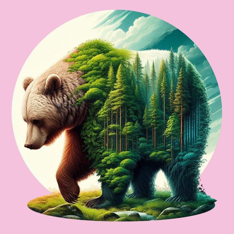 Bär mit Wald in der Silhouette