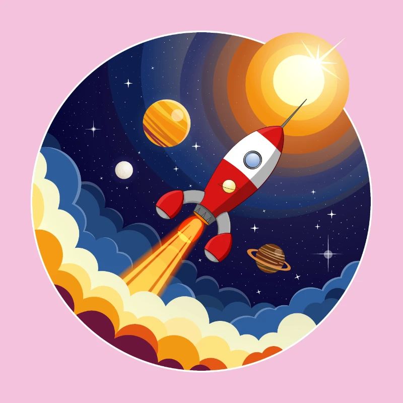 Image colorée d’une fusée dans l’espace