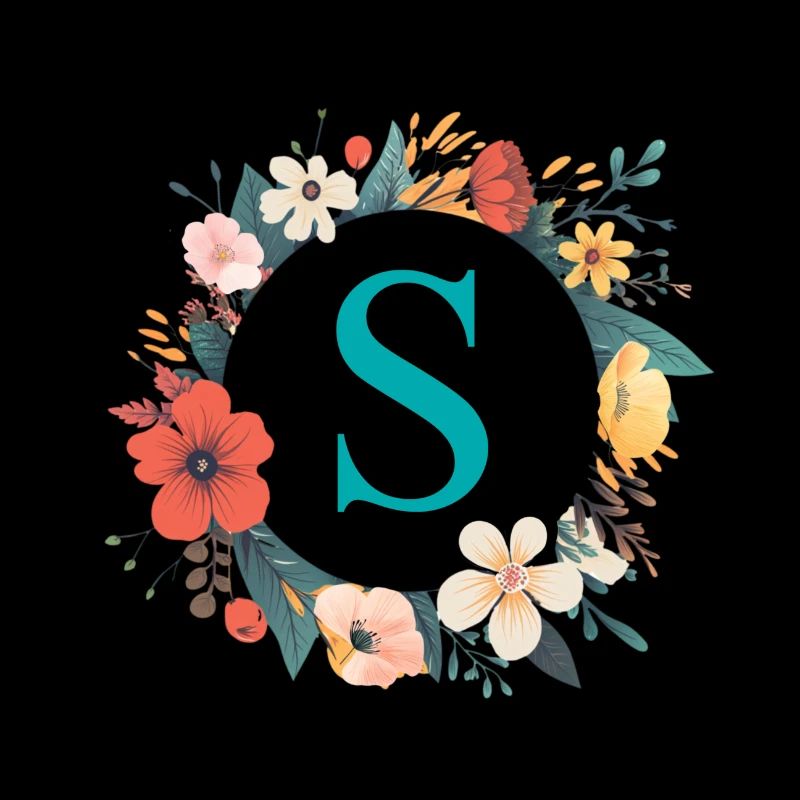 S Monogram, Flower Wreath, Personalizable