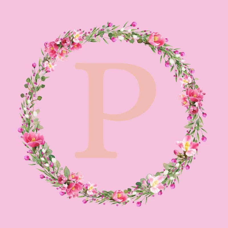 P Monogramm, Blumen-Kranz, personalisierbar