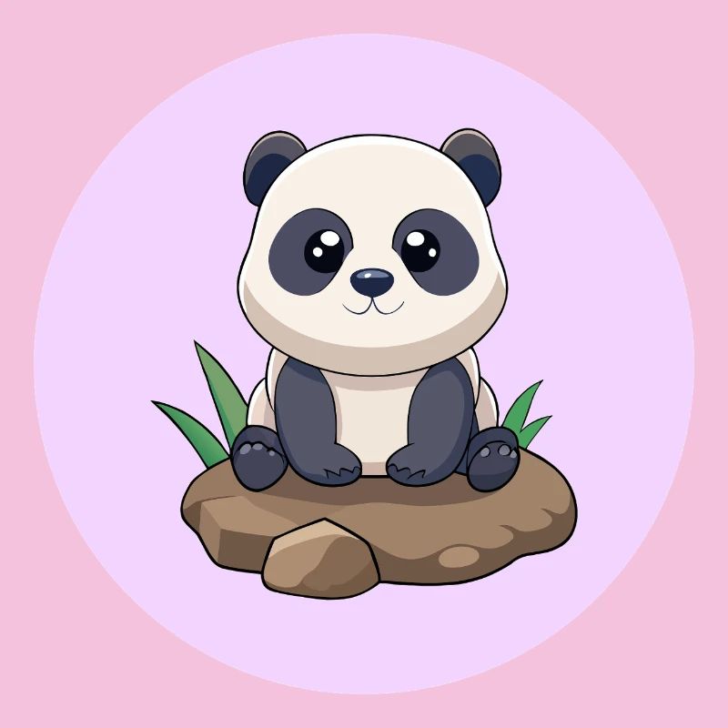 Bébé panda mignon assis sur un rocher (v03)