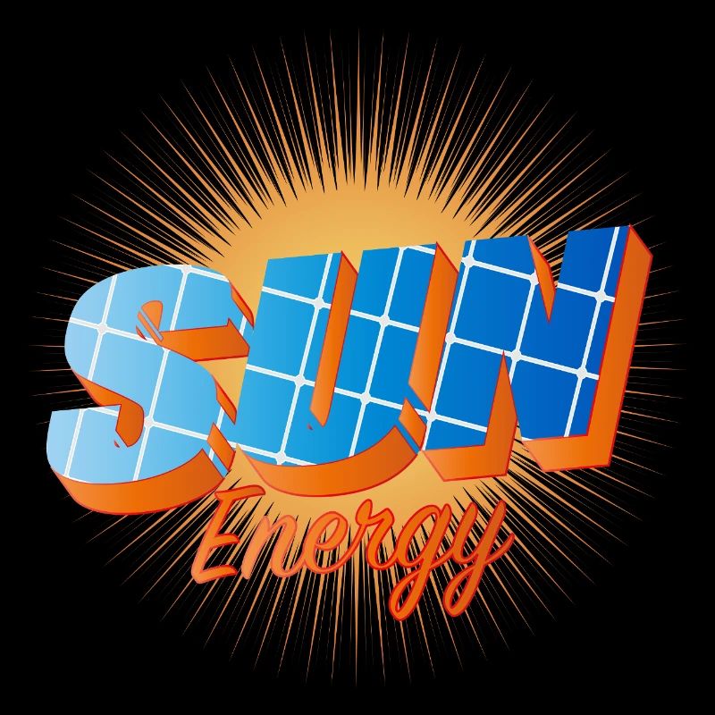 Typografie mit Solarzellen und strahlender Sonne