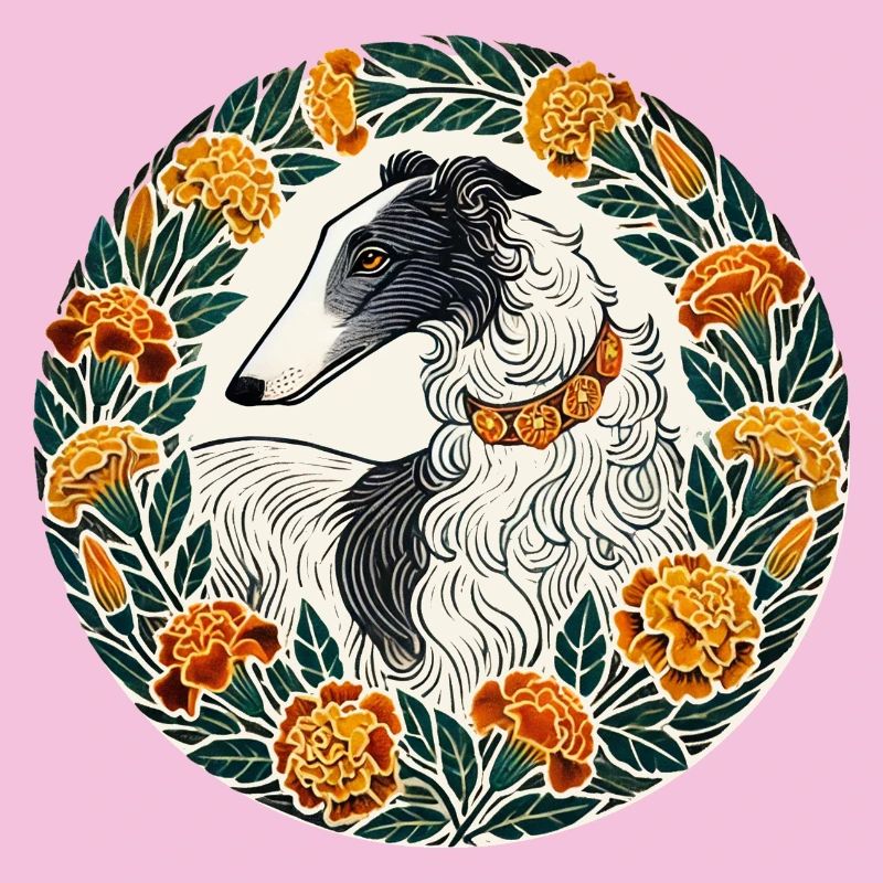 Lévrier élégant avec couronne de fleurs