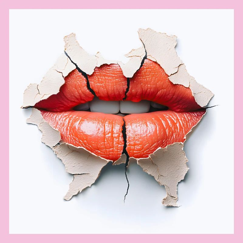 Bold lips on cracked wall