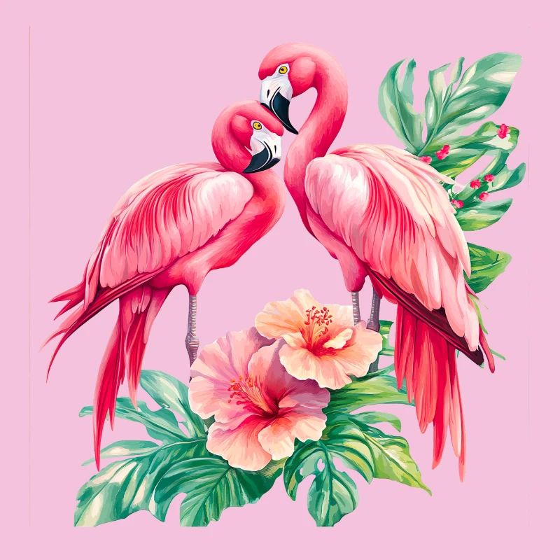 Duo d’amour flamant rose dans la forêt tropicale