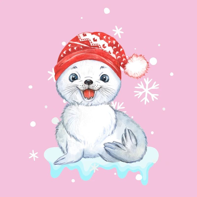 Bébé phoque d’hiver dans le chapeau du Père Noël
