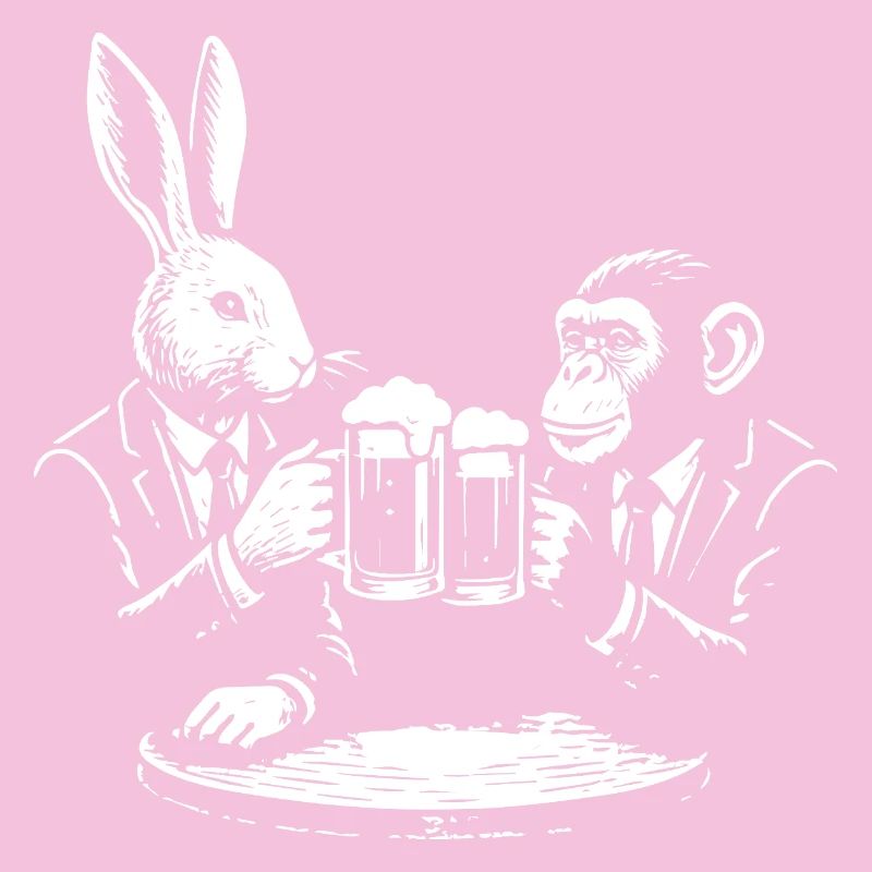 rabbit and monkey are drinking beer in the pub