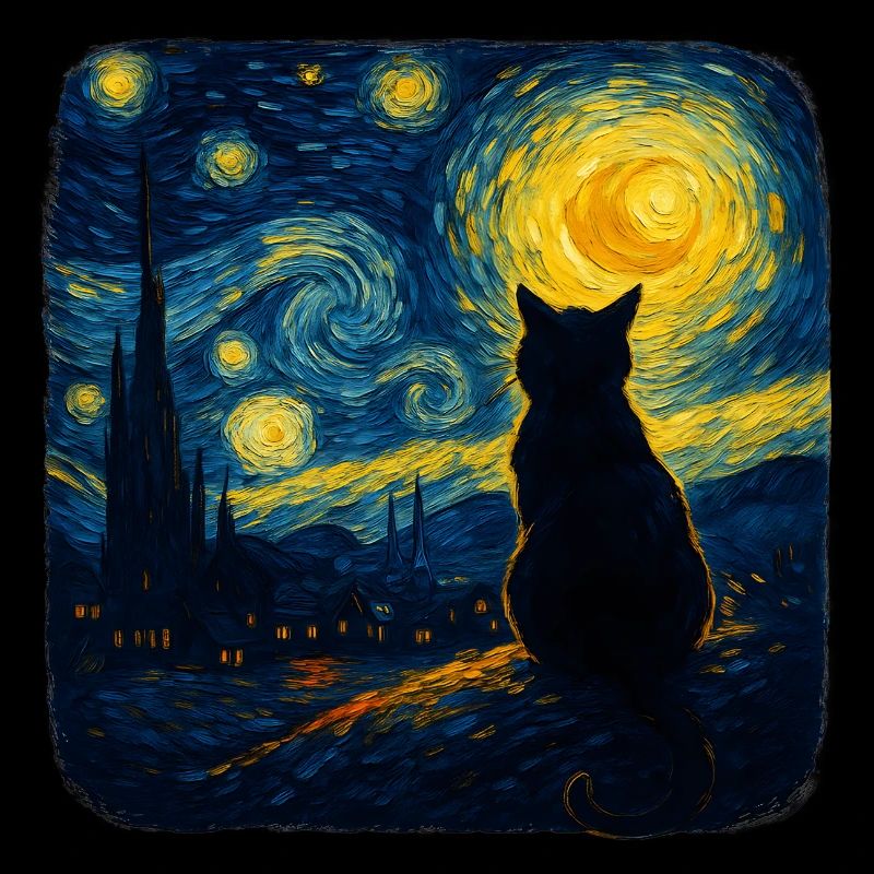 Cat Starry Funny Night Cat Lover Van Gogh Cat Mom 