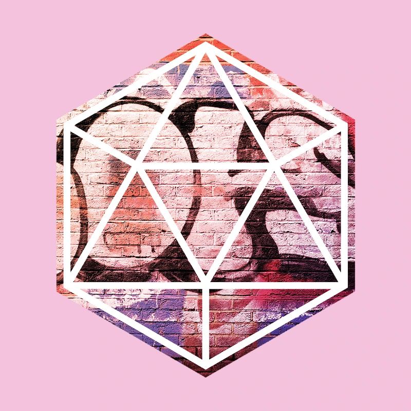 Geometric Graffiti Prism Over Brick Wall