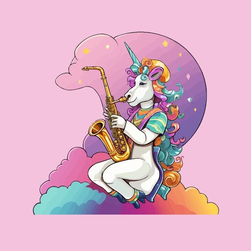 Saxophone Unicorn in the Rainbow