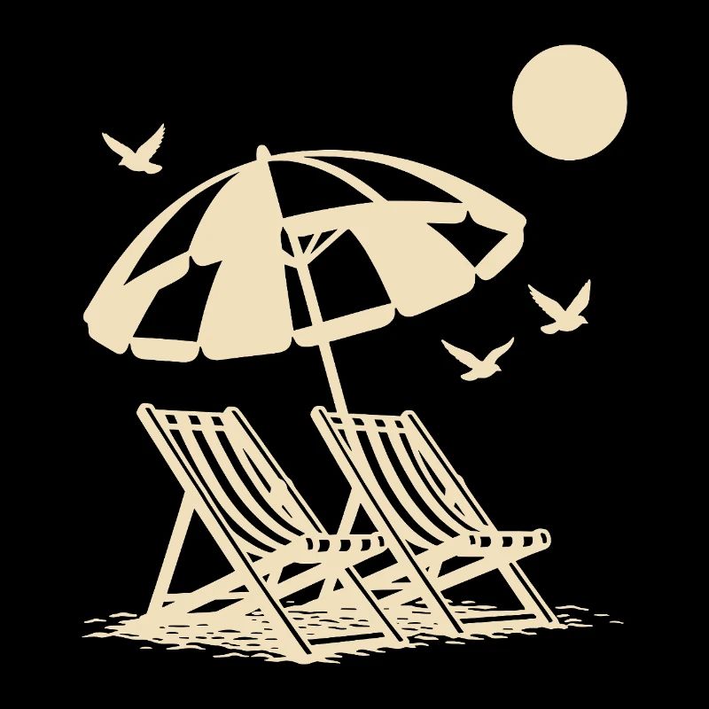 Strandurlaub mit Liegestühlen unter Sonnenschirm