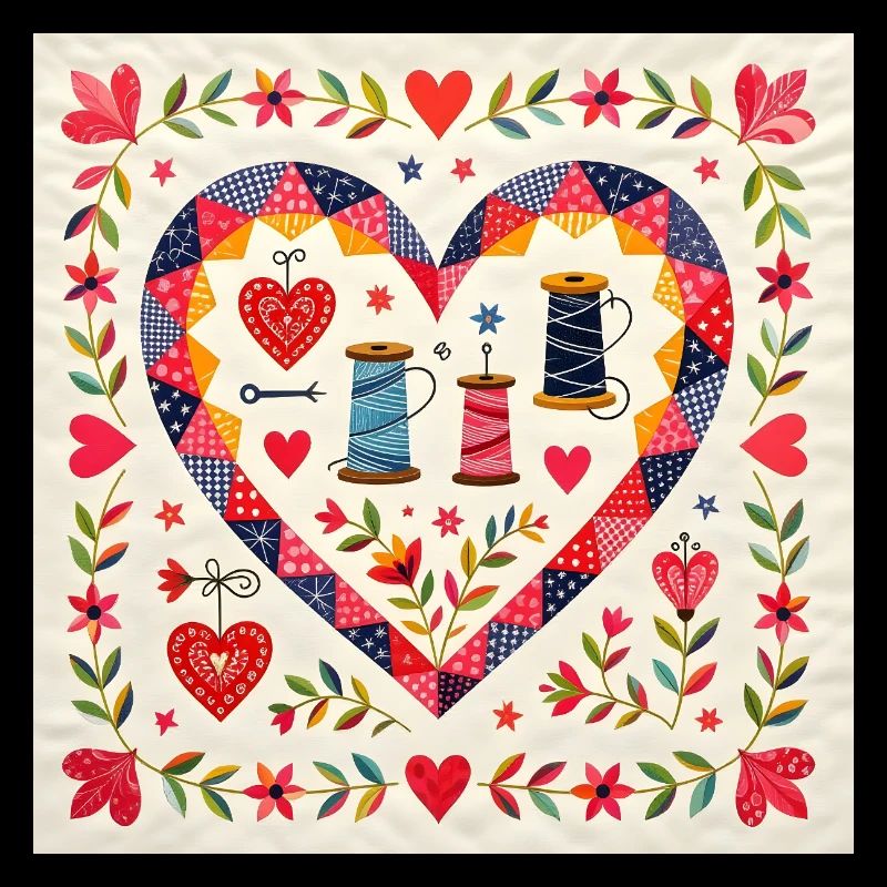 Cœur patchwork avec des fils
