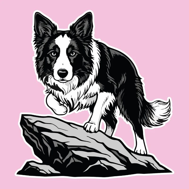 Dog Border Collie on Rock Portrait Agility