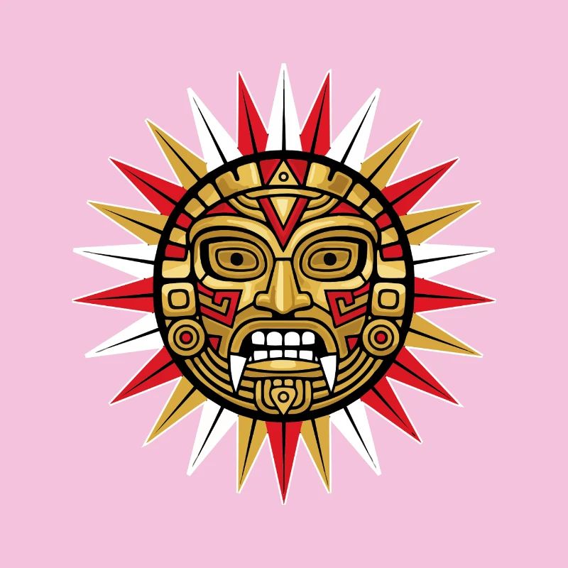 Sun Maya Inca Deity Red Gold Totem