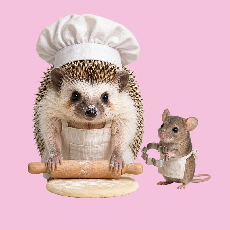 Hedgehog baker with mouse helper