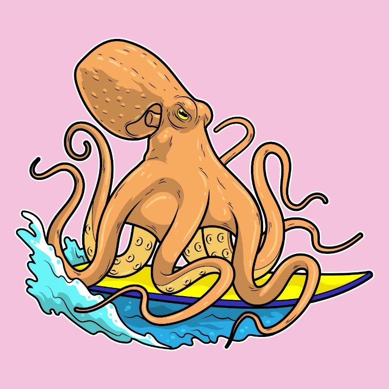 Octopus Surfing Surfboard Summer