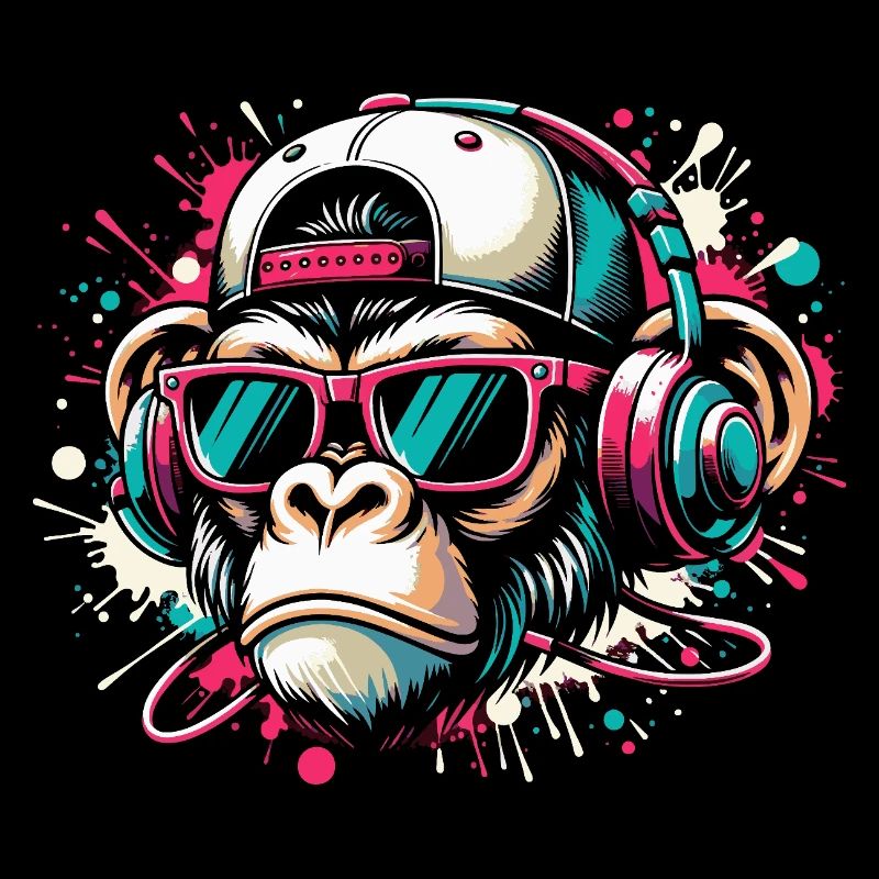 Cool monkey with sunglasses and beats