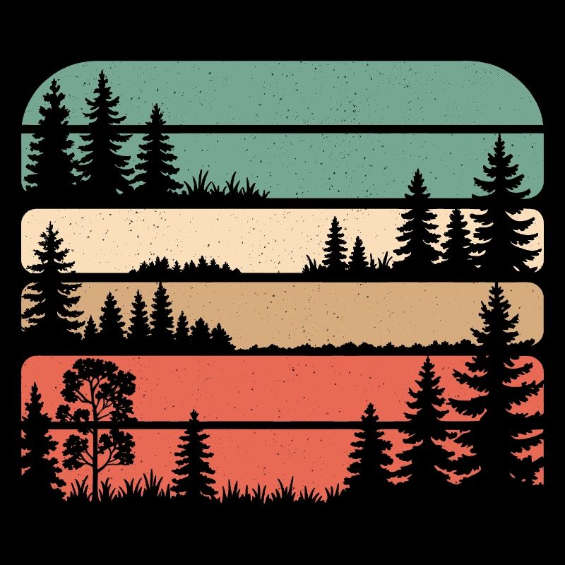 Retro Forest Nature Silhouette Trees Hiking Gift