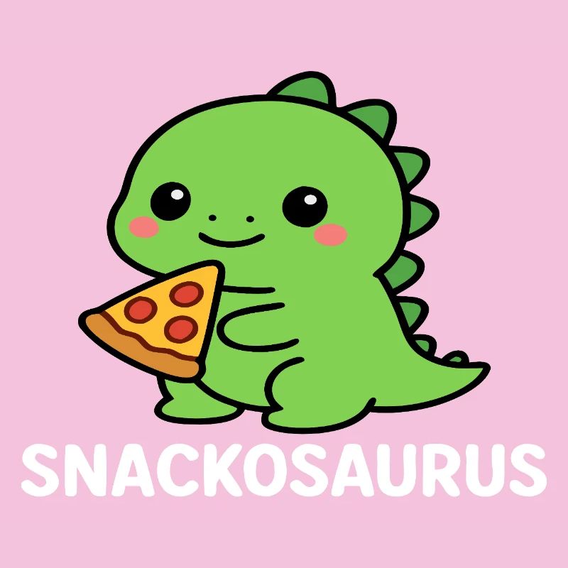 Playful dinosaur with pizza slice