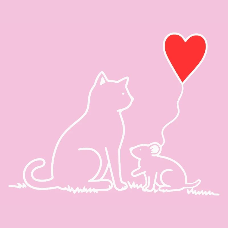 Cat and Mouse with Heart Balloon