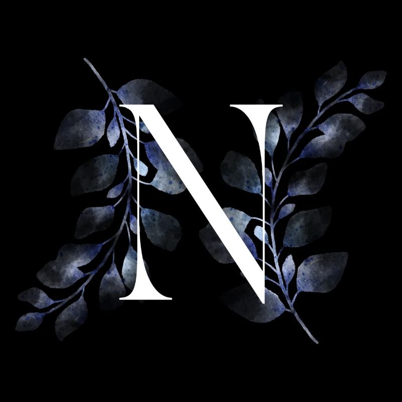 Monogramme N Floral Bleu
