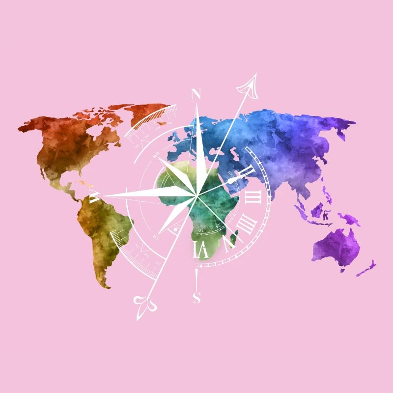 World map compass white