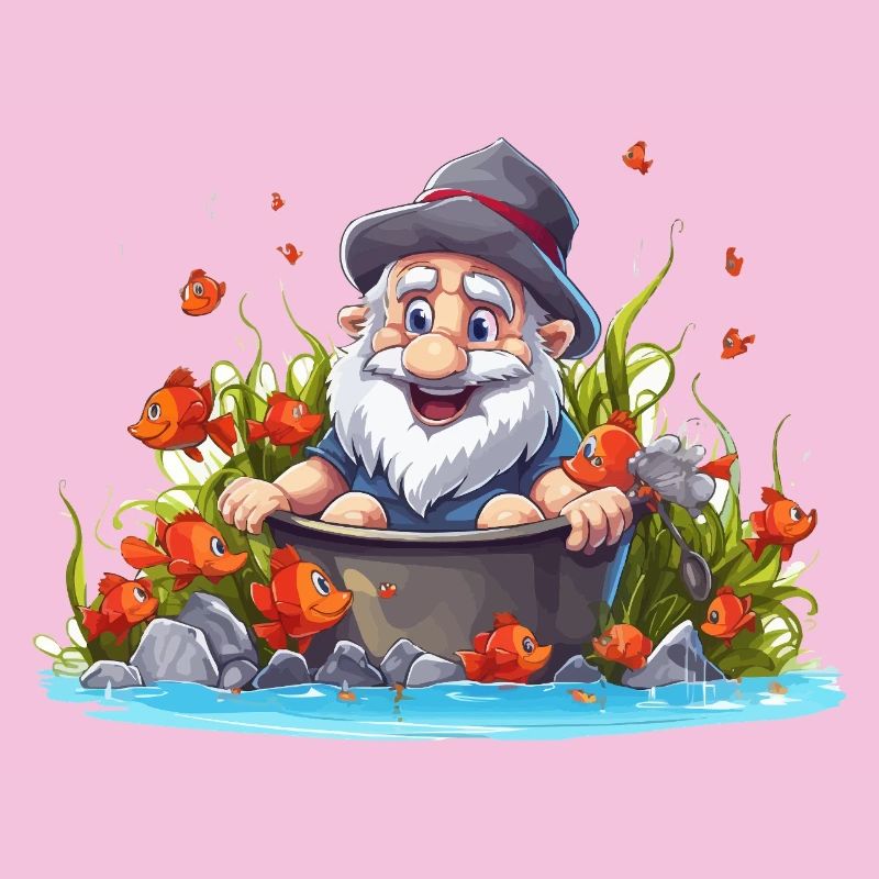 Nain dans le pot de bain près de l’étang