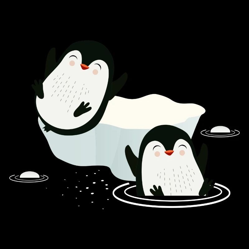 Zwei spielende Pinguine im Wasser mit Eisscholle
